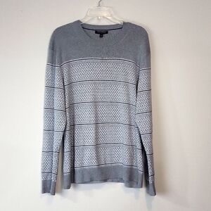 BANANA REPUBLIC Gray White Striped Crewneck Cotton Sweater